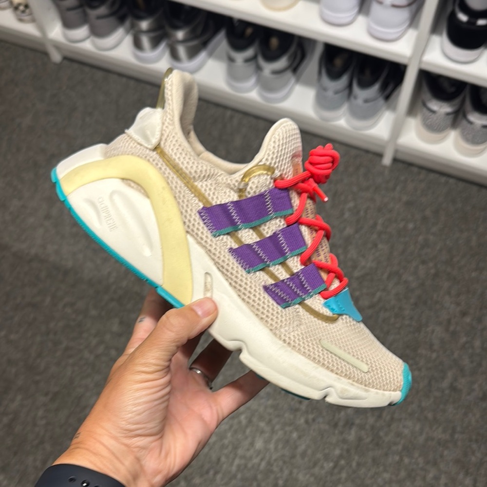 Adidas Cream and Purple Sneakers with Retro Design